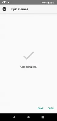 Shkarkoni dhe instaloni Fortnite celular nga dyqani Epic për Android : Dyqan Epic Games për Android i instaluar