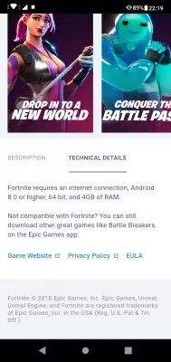 Shkarkoni dhe instaloni Fortnite celular nga dyqani Epic për Android : Kërkesat e sistemit për të luajtur Fortnite celular