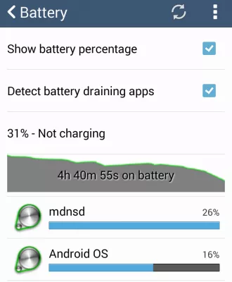 MDNSD Android- ის Facebook არ პასუხობს : MDNSD Android ბატარეის მაქსიმალური გამოყენება