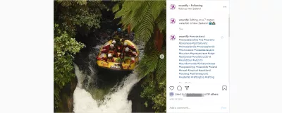 Machen Sie einen großartigen Instagram-Beitrag mit 19 Tipps und kompetenten Ratschlägen : Rafting auf einem 7 Meter hohen Wasserfall in Neuseeland - IG Post