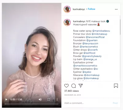 7位网红给我们展示了他们评论最多的Instagram帖子 : NYE妆容-@karinabnyc的最多评论视频