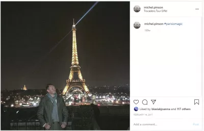 Jak stworzyć najlepszy post na Instagramie? : Michel Pinson na Instagramie przed wieżą Eiffla