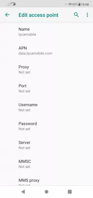 Setările LycaMobile Internet Lyca : Setările Android APM pentru Samsung: name lycamobile, address data.lycamobile.com, username and password blank