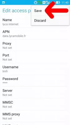 Virgin Mobile اینترنت فعال کد فعال سازی : روی ذخیره نام جدید نقطه دسترسی کلیک کنید